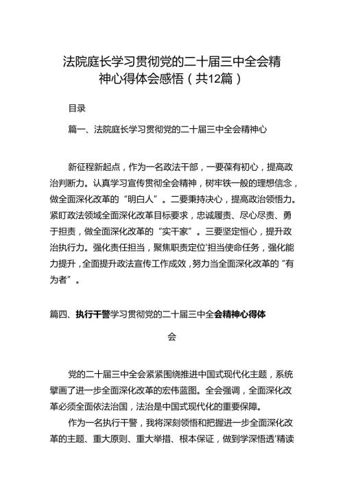 法院庭长学习贯彻党的二十三中全会精神心得体会感悟（共12篇）.docx