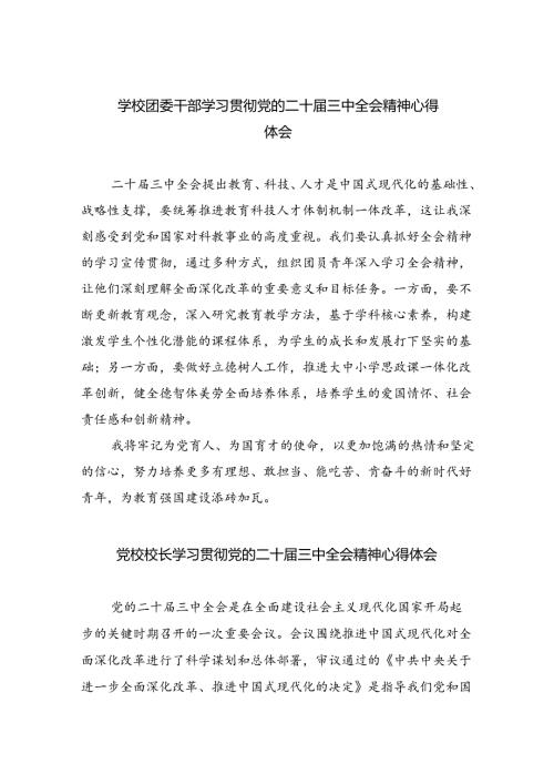 学校团委干部学习贯彻党的二十三中全会精神心得体会5篇（精选版）.docx
