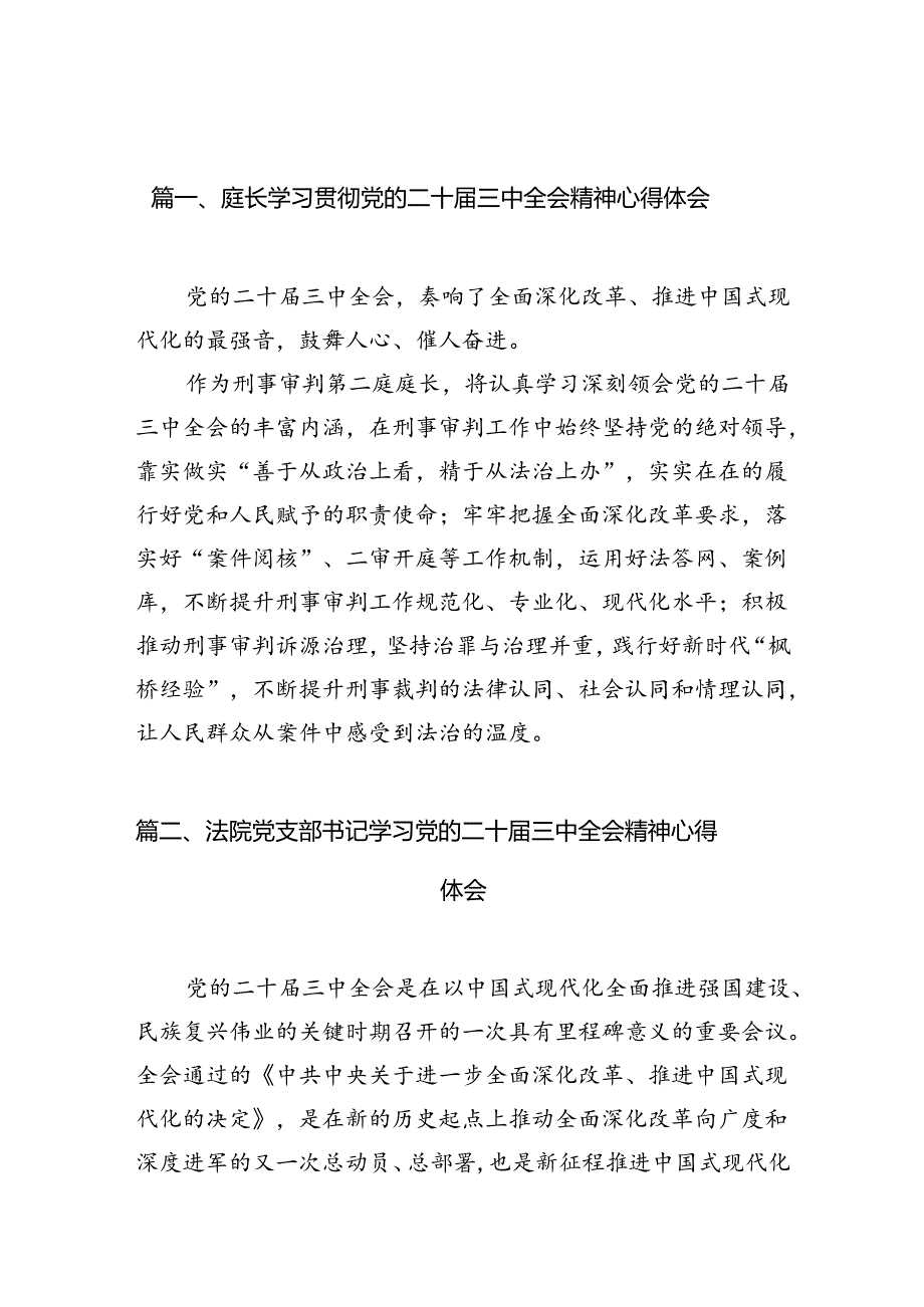 庭长学习贯彻党的二十三中全会精神心得体会10篇（详细版）.docx_第2页