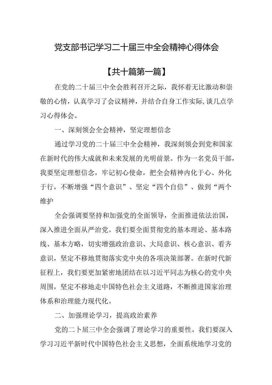 （10篇）党支部书记学习二十三中全会精神心得体会.docx_第1页
