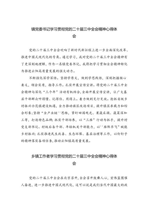 镇党委书记学习贯彻党的二十三中全会精神心得体会8篇(最新精选).docx