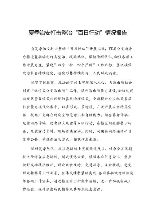 公安派出所2024年深入推进夏季治安打击整治行动情况报告九篇.docx