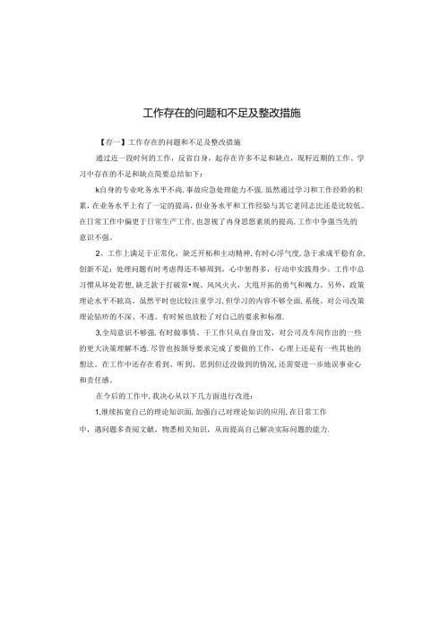 工作存在的问题和不足及整改措施.docx