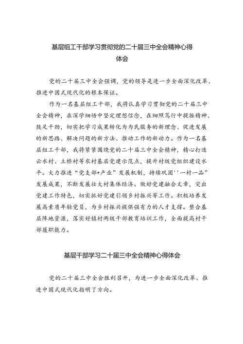基层组工干部学习贯彻党的二十三中全会精神心得体会8篇供参考.docx