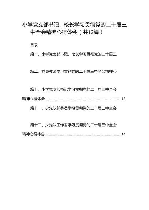 小学党支部书记、校长学习贯彻党的二十三中全会精神心得体会(12篇集合).docx