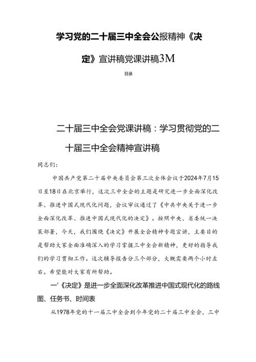 学习党的二十三中全会公报精神《决定》宣讲稿党课讲稿3篇.docx