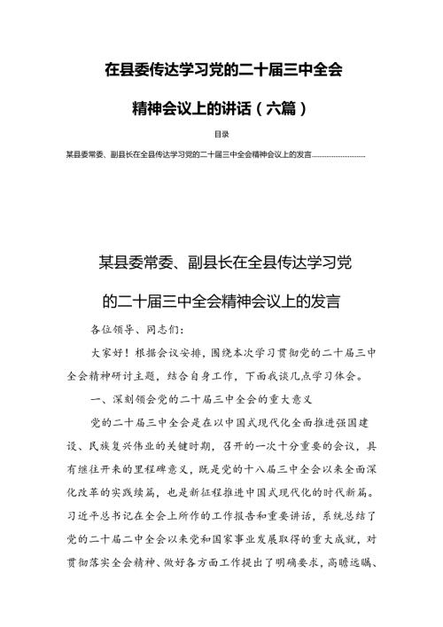 在县委传达学习党的二十三中全会精神会议上的讲话（六篇）.docx