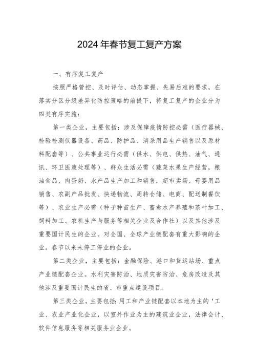 2024年水利水电项目节《复工复产》实施方案 （合计6份）.docx