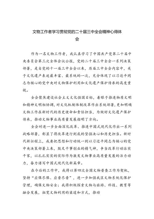 文物工作者学习贯彻党的二十三中全会精神心得体会5篇（精选版）.docx
