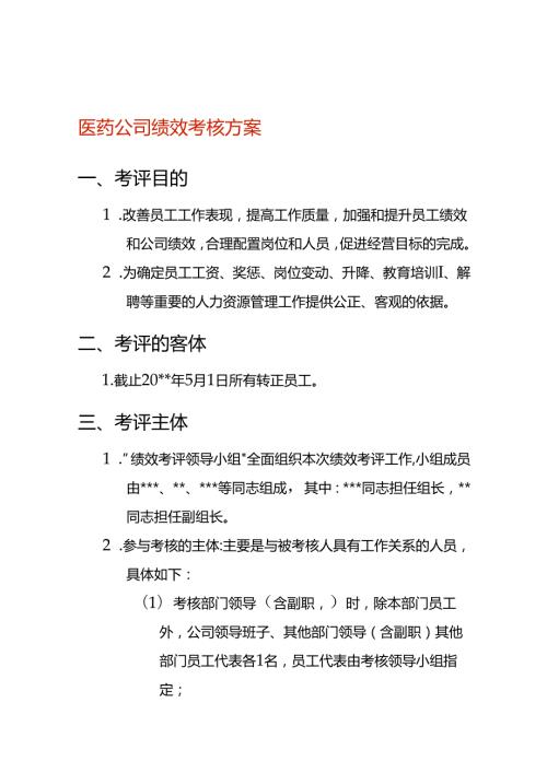 医药公司绩效考核方案模板.docx