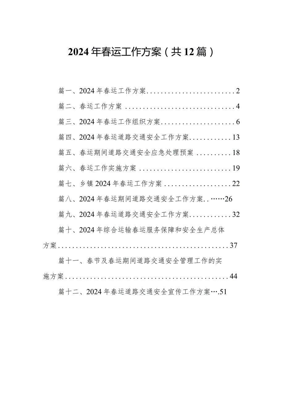 2024年运工作方案【12篇精选】供参考.docx_第1页