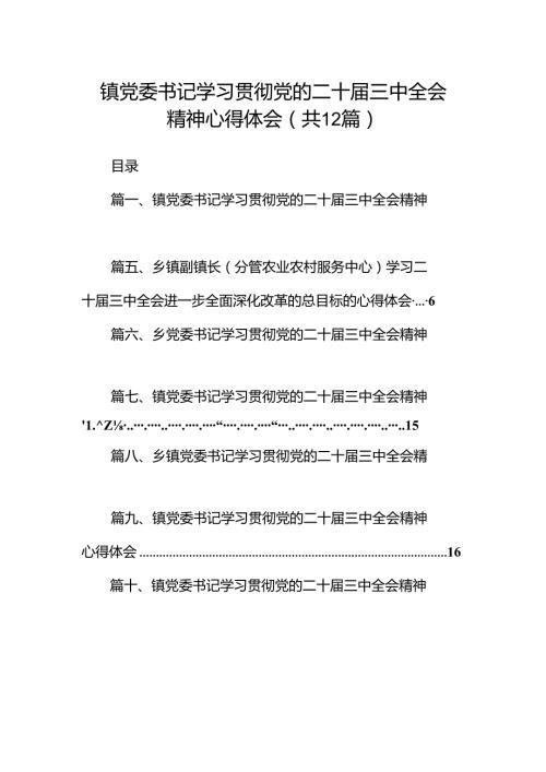 镇党委书记学习贯彻党的二十三中全会精神心得体会12篇供参考.docx