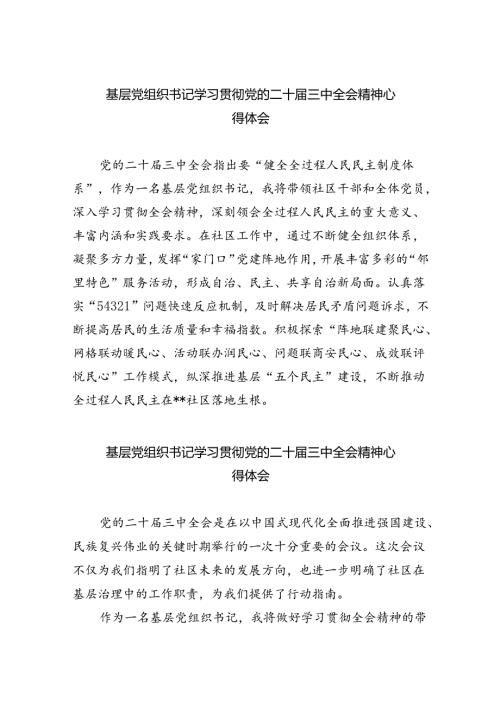 基层党组织书记学习贯彻党的二十三中全会精神心得体会8篇供参考.docx