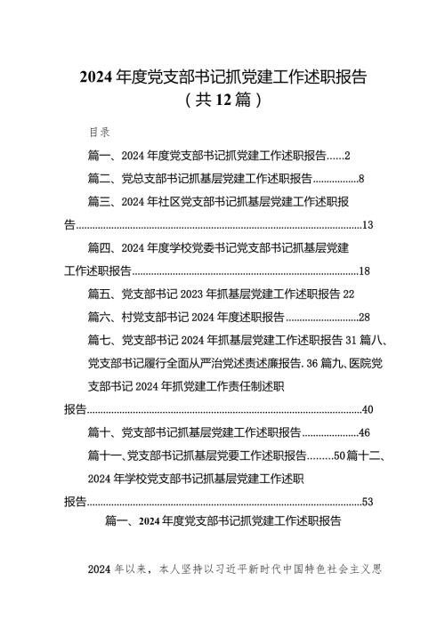 2024党支部书记抓党建工作述职报告(12篇合集).docx