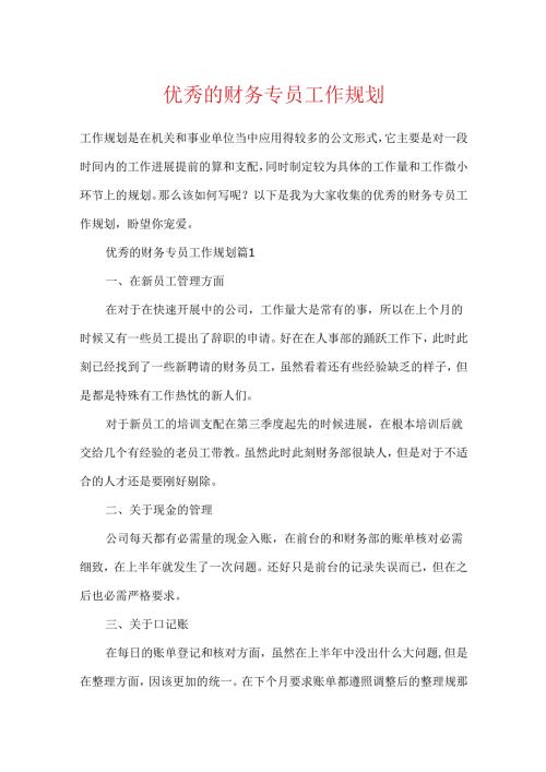 优秀的财务专员工作规划.docx