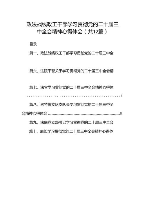 政法战线政工干部学习贯彻党的二十三中全会精神心得体会12篇（最新版）.docx