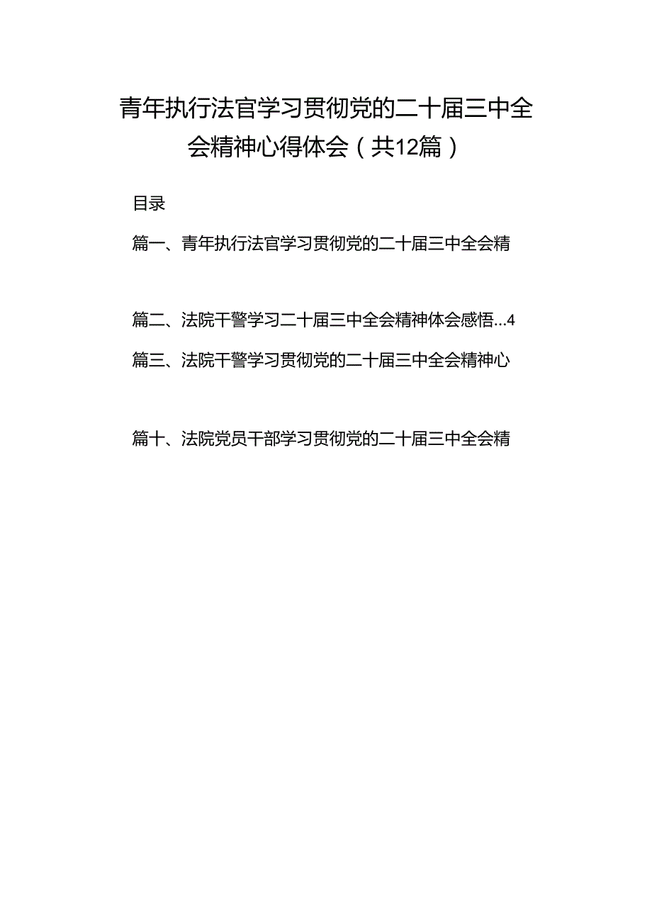 青年执行法官学习贯彻党的二十三中全会精神心得体会12篇（详细版）.docx_第1页