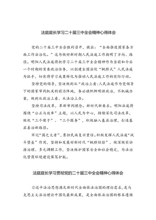 法庭庭长学习二十三中全会精神心得体会(8篇集合).docx