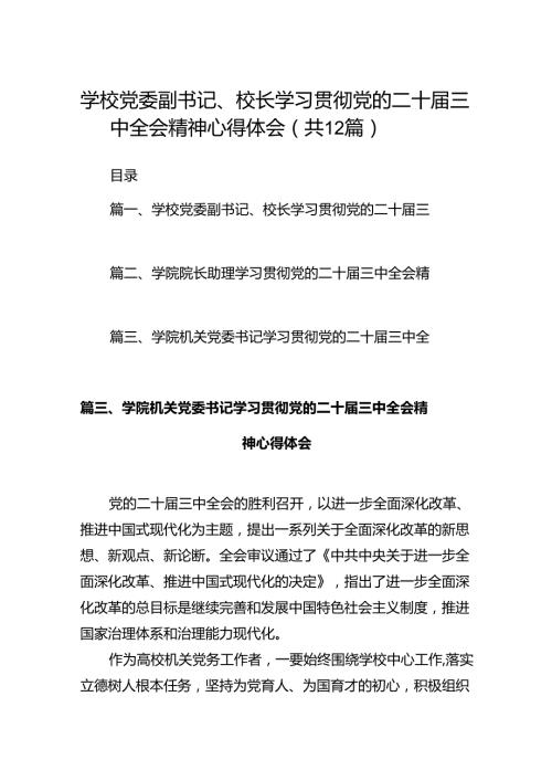 学校党委副书记、校长学习贯彻党的二十三中全会精神心得体会（共12篇）.docx