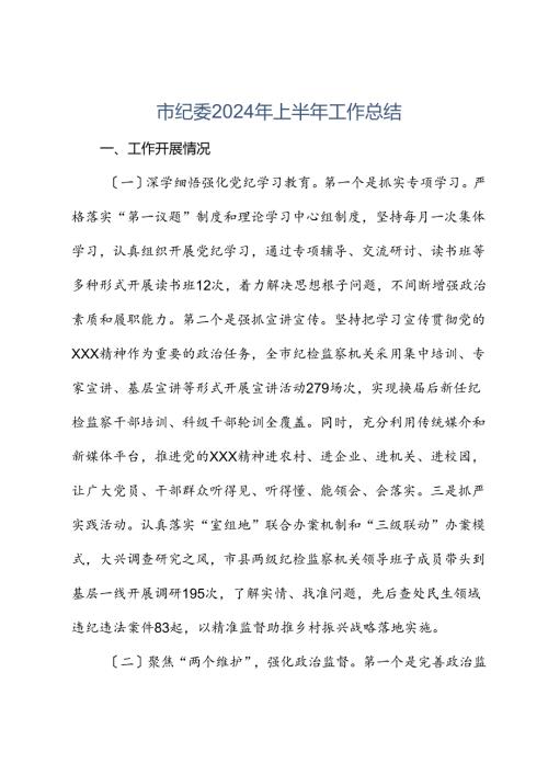 市纪委2024年上半年工作总结.docx