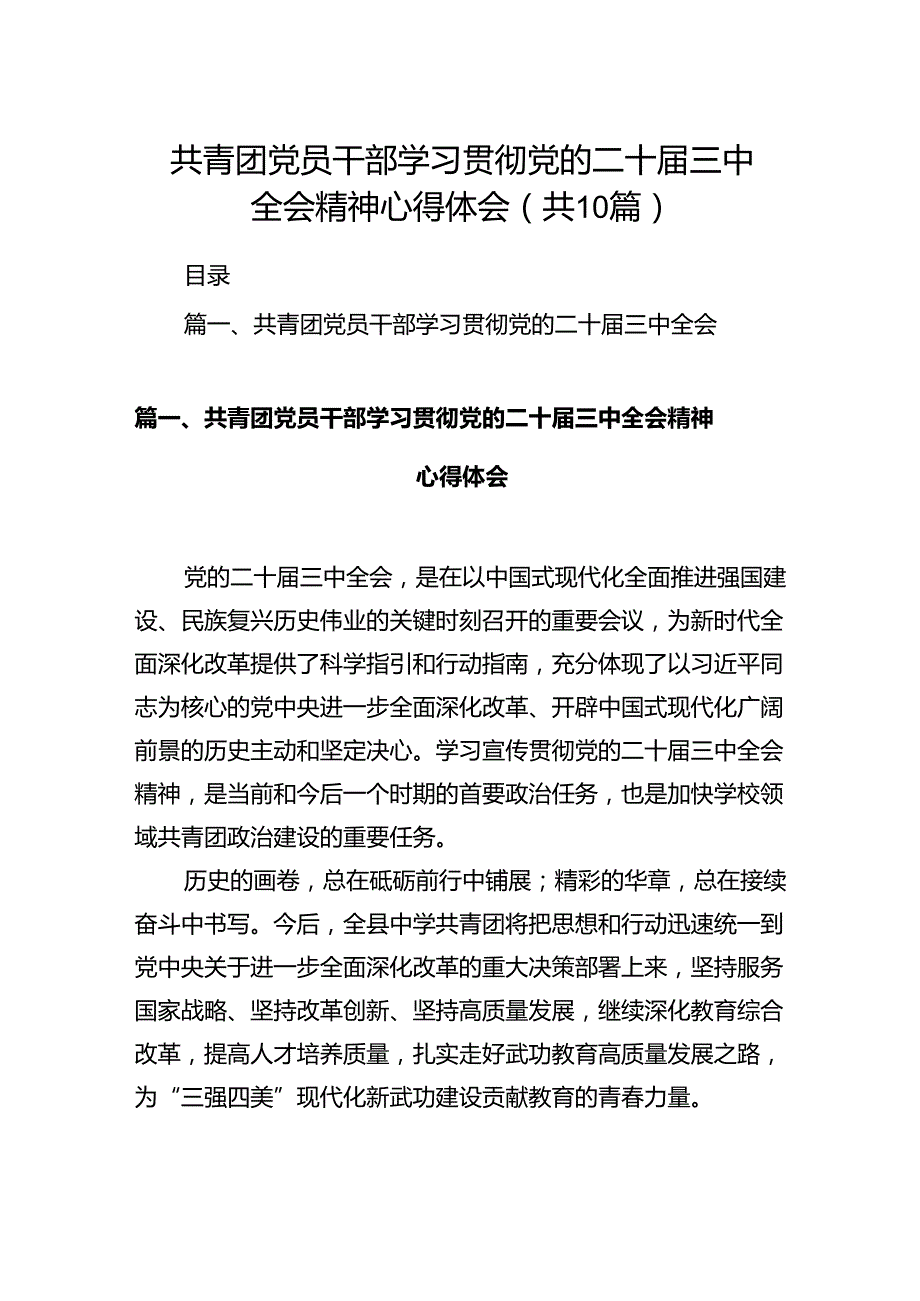 共青团党员干部学习贯彻党的二十三中全会精神心得体会（共10篇）.docx_第1页