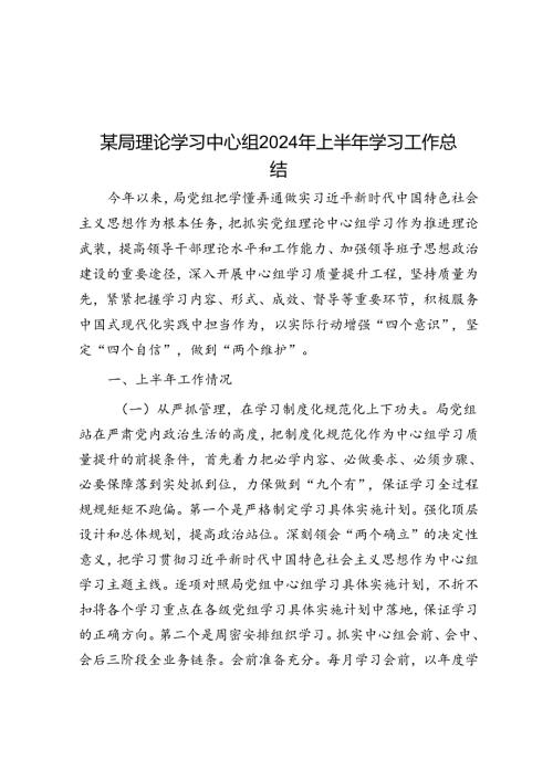 某局理论学习中心组2024年上半年学习工作总结(1).docx