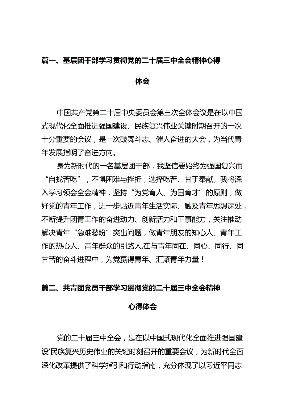 基层团干部学习贯彻党的二十三中全会精神心得体会(精选共10篇).docx_第2页