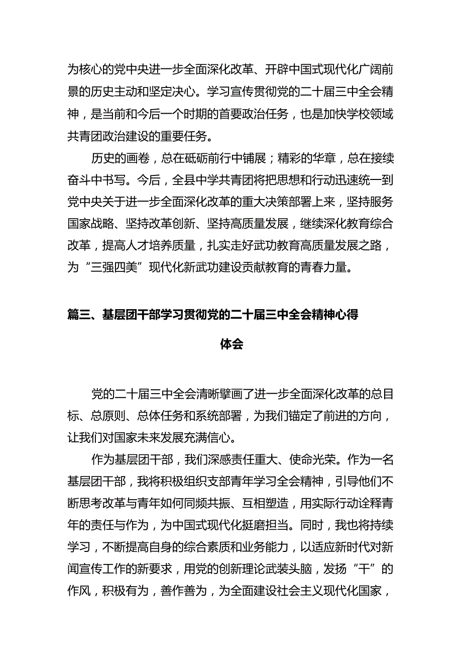 基层团干部学习贯彻党的二十三中全会精神心得体会(精选共10篇).docx_第3页