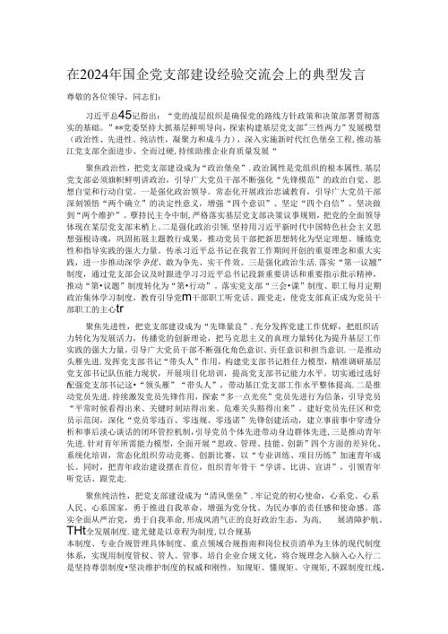 在2024年国企党支部建设经验交流会上的典型发言.docx