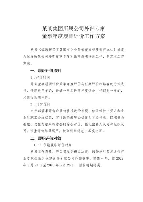 某某集团所属公司外部专家董事履职评价工作方案.docx