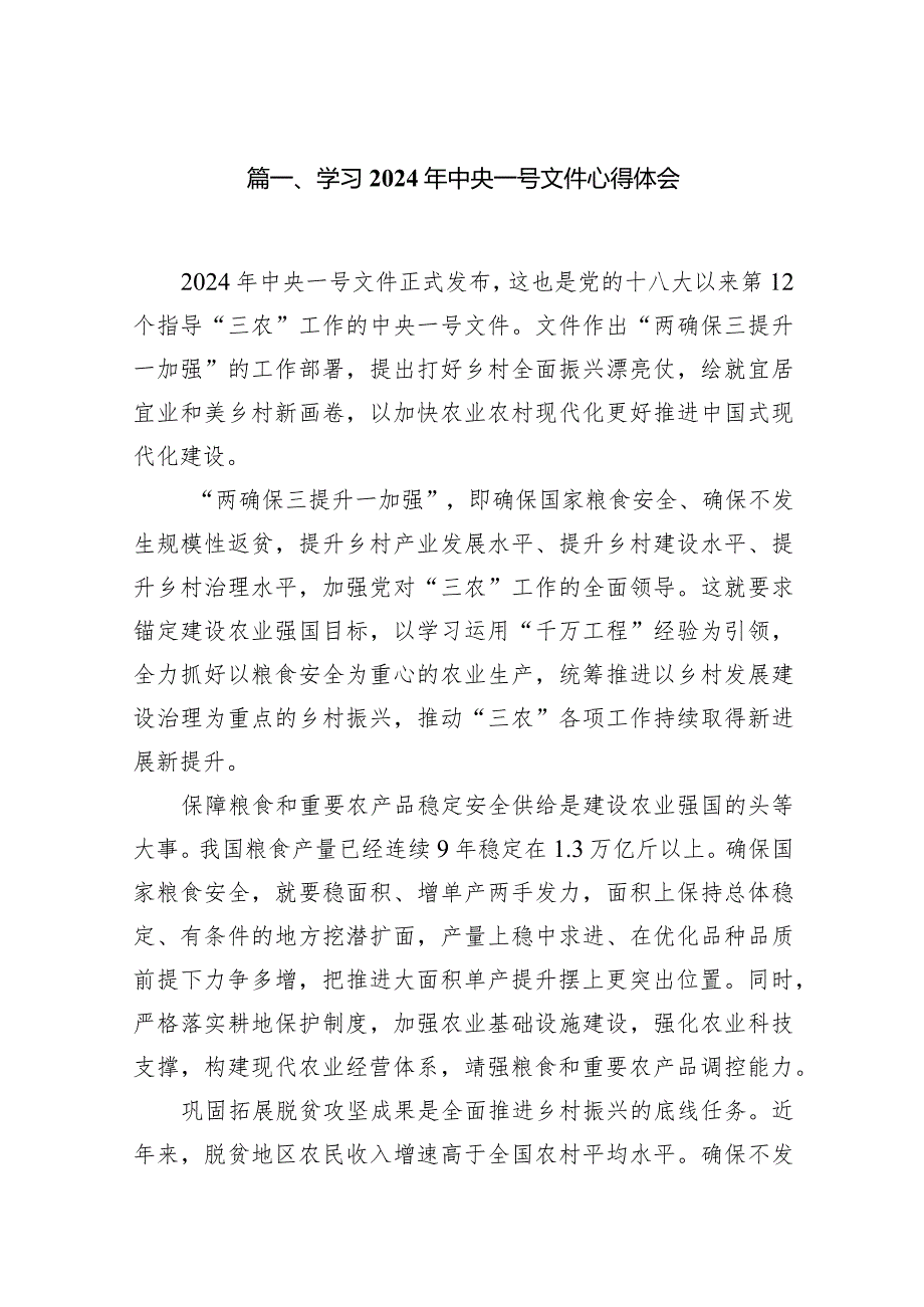 学习2024年中央一号文件心得体会10篇（完整版）.docx_第2页