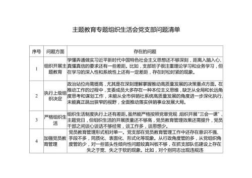 主题教育专题组织生活会党支部问题清单.docx