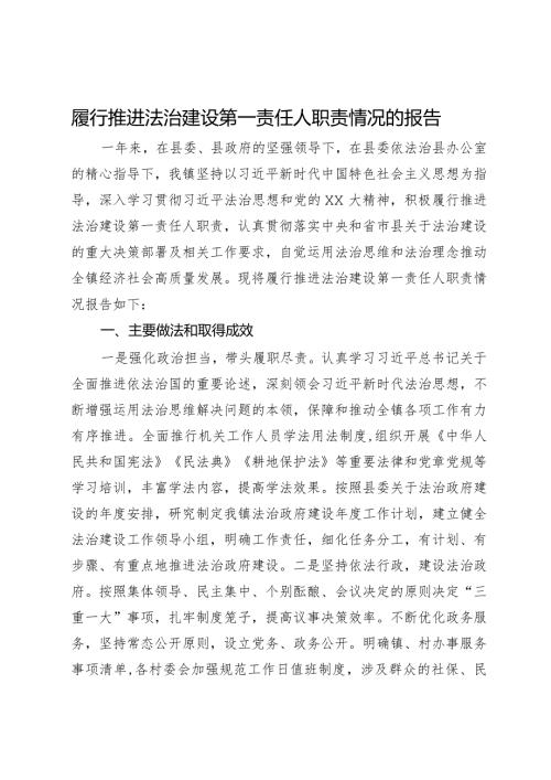 镇党委书记履行推进法治建设第一责任人职责情况的报告.docx