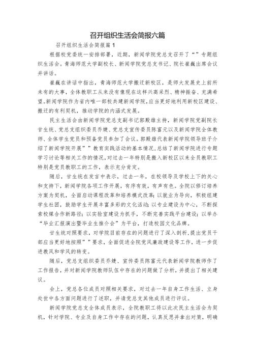 召开组织生活会简报六篇.docx