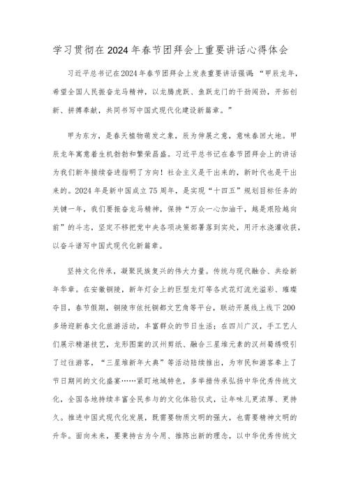 学习贯彻在2024年节团拜会上重要讲话心得体会.docx