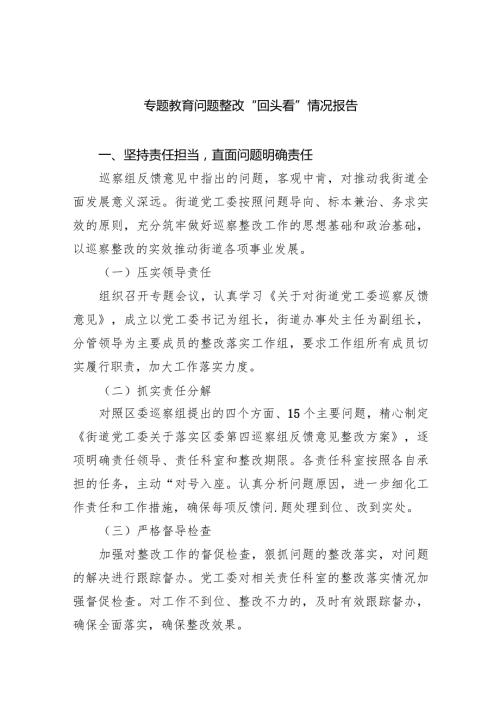 专题教育问题整改“回头看”情况报告最新精选版【五篇】.docx