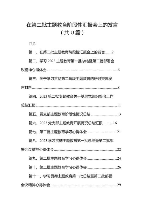 在第二批专题教育阶段性汇报会上的发言11篇（精选版）.docx