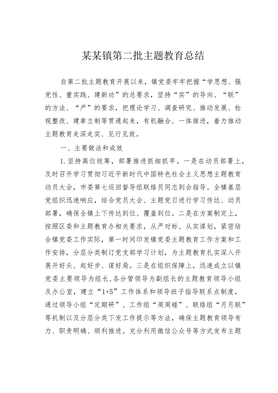某某镇第二批主题教育总结.docx_第1页