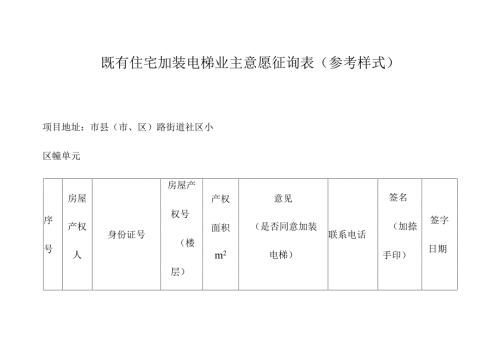 既有住宅加装电梯业主意愿征询表（参考样式）.docx