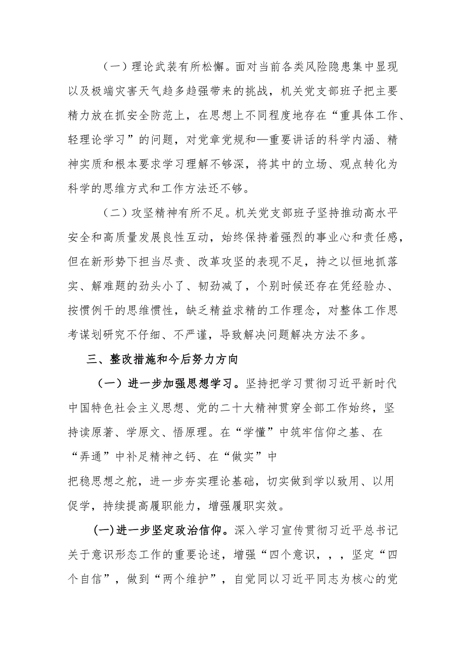 检视发挥先锋模范作用四个方面切实担起责任坚定信念、始终践行“两个至上”聚焦解决人民群众急难愁盼问题处理事情对照个人发言提纲.docx_第3页