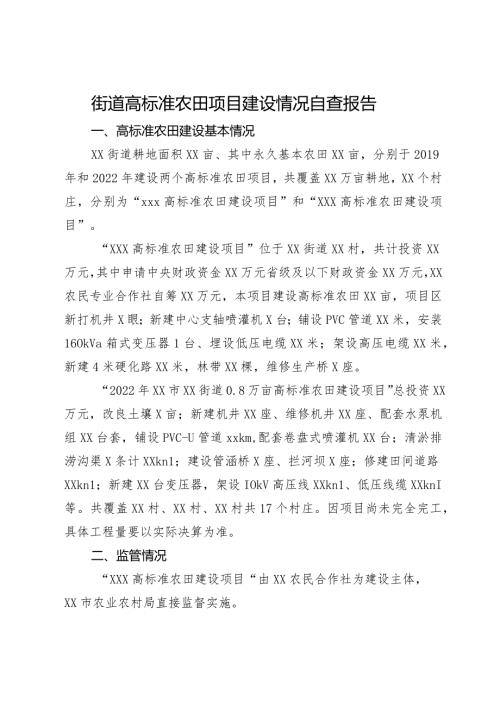 街道高标准农田项目建设情况自查报告.docx