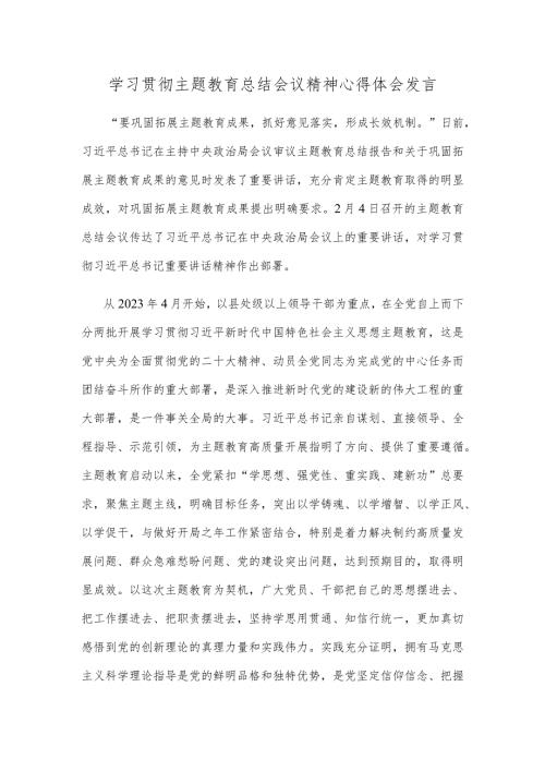 学习贯彻主题教育总结会议精神心得体会发言.docx