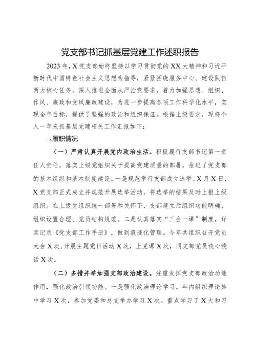 某党支部书记2023年抓基层党建工作述职报告.docx