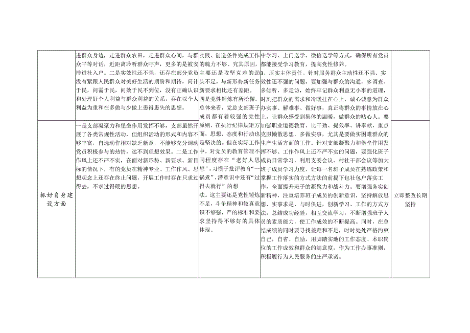 在组织开展主题专题教育、执行上级组织决定、严格组织生活、加强党员教育管理监督、联系服务群众、抓好自身建设六个方面党支部班子存在问.docx_第3页