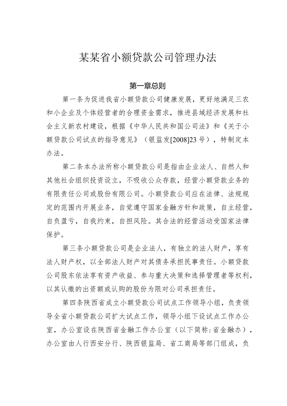 某某省小额贷款公司管理办法.docx_第1页