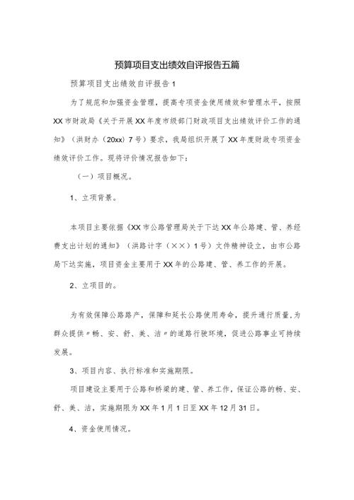 预算项目支出绩效自评报告五篇.docx