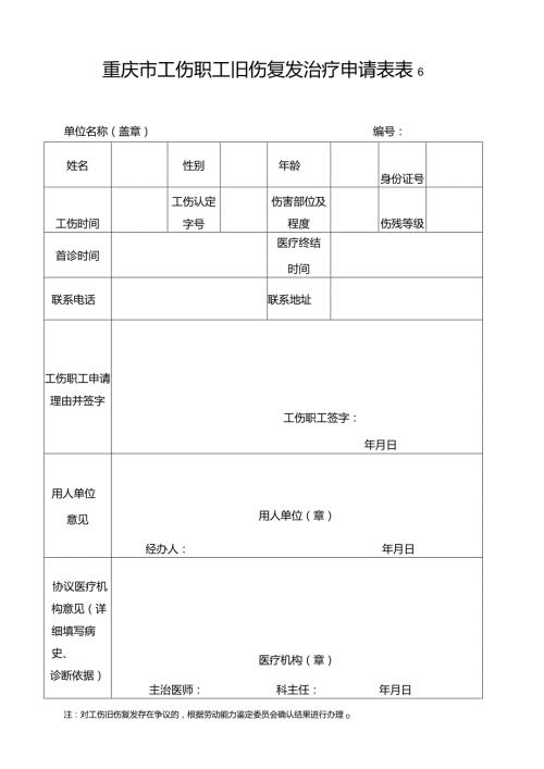 重庆市工伤职工旧伤复发治疗申请表.docx