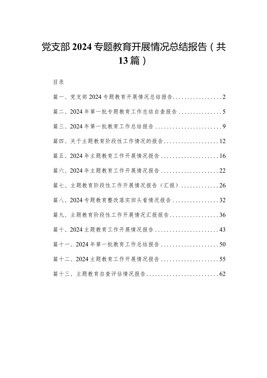 党支部专题教育开展情况总结报告最新版13篇合辑.docx_第1页