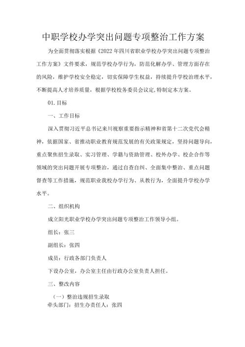 中职学校办学突出问题专项整治工作方案.docx