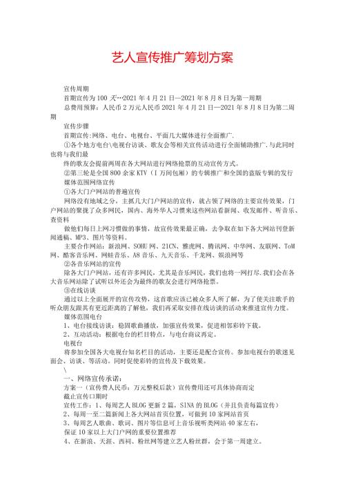 艺人宣传推广策划方案.docx